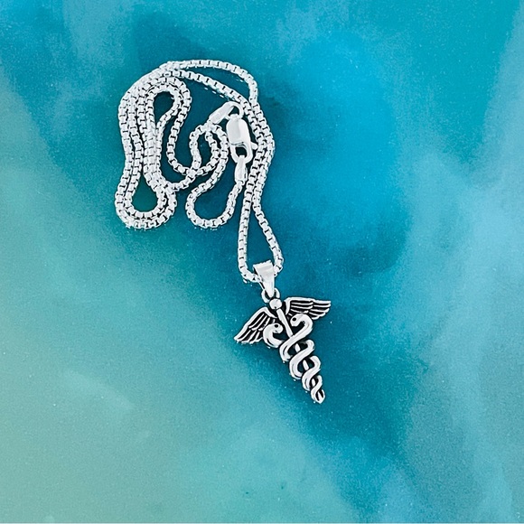 Sterling Silver Caduceus Necklace, Doctor/Nurse Jewelry, Snake Chain, EMT Chains - Picture 5 of 12